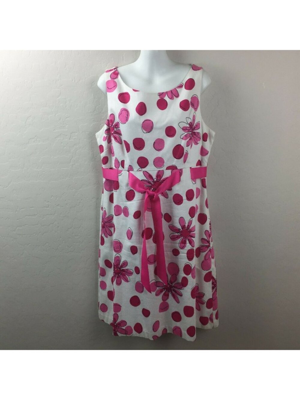 Jessica Howard Womens Pink White Mod Floral Summer Tank Dress Belt Size 14 - Picture 1 of 8